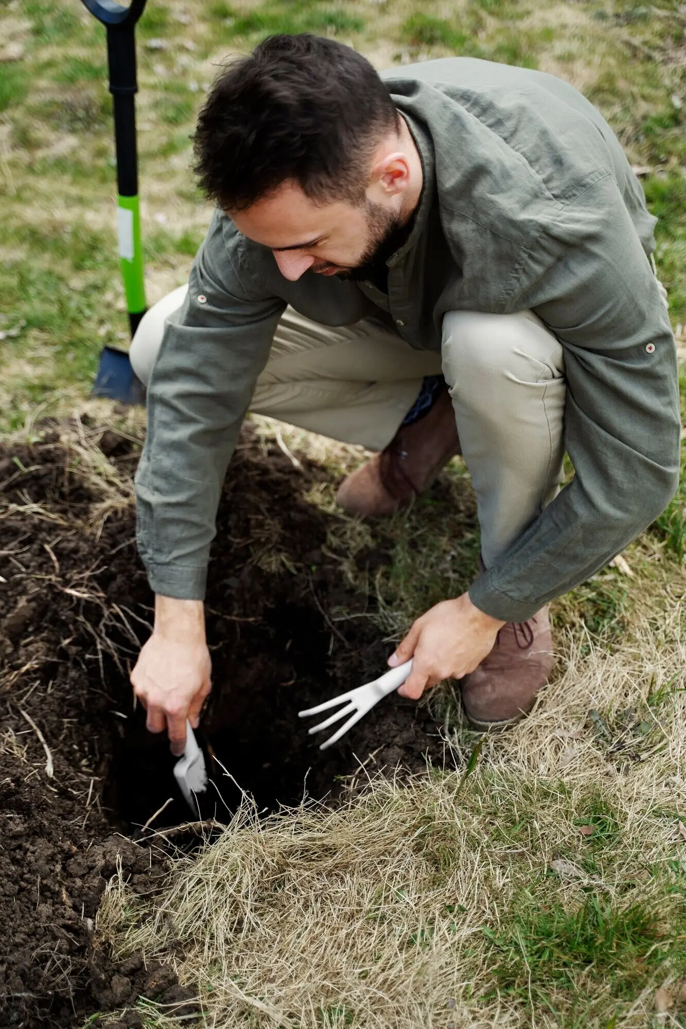 Посадка деревьев в рамках процесса лесовосстановления.